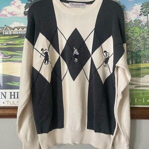 John Ashford Golf Sweater Mens Large Argyle Golfer Knit 100% Cotton Vintage